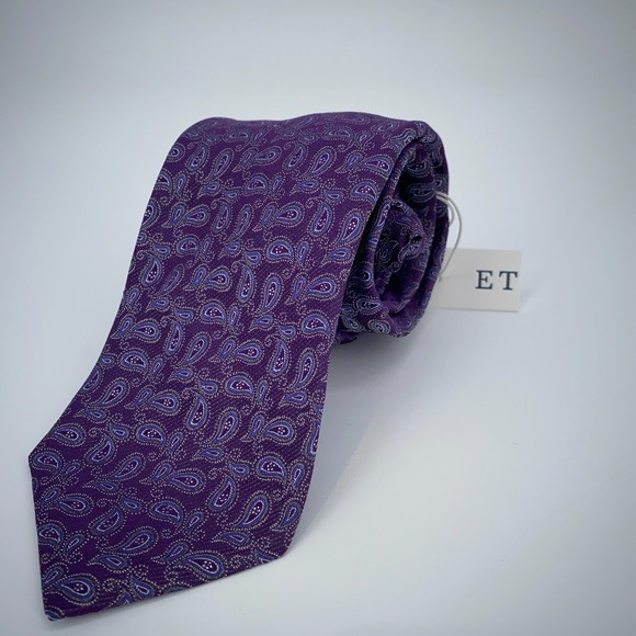Eton Tie Mens One Size‎ Purple Paisley Silk Luxury Classic Necktie Italy Made